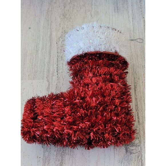 Merry Christmas red stocking boot mistletoe ornament Xmas - Picture 5 of 5